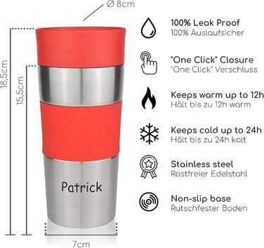 Термокружка Milu 450 мл з нержавіючої сталі, ізольована, для кави з собою, без витоку, автокружка з подвійними стінками, червона