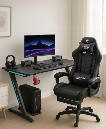 Ігровий комп'ютерний стіл з LED-підсвіткою, сучасний геймерський стіл, 140 см, чорний
