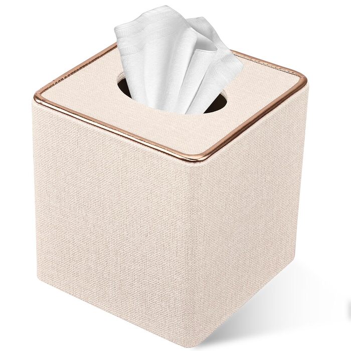 Скляниця для серветок з PU шкіри, 25x13,5x9,5 см, з 4 підставками в подарунок (бежева)