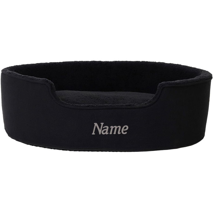 Lionto Dog Bed with Reversible Cushion and Washable Cover, Stable Dog Basket with Anti-Slip Dots, 92x72 cm, Cozy Pet Bed for Dogs and Cats with Plush, (Black, L 83 x W 63 x H 27 cm (with name tag))