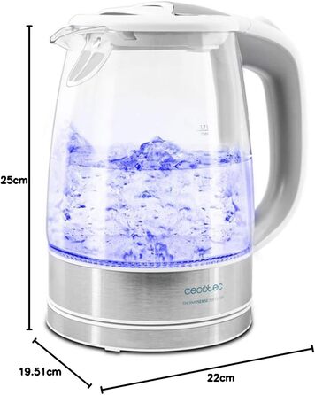 Скляний електрочайник Cecotec ThermoSense 340 Clear, 2200 Вт, 1.7 л, з LED-індикатором та автоматичним вимкненням, прозорий