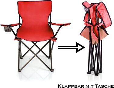 Крісло для риболовлі BigDean, складане, з підстаканником та сумкою - крісло для кемпінгу, риболовлі, саду (червоне)