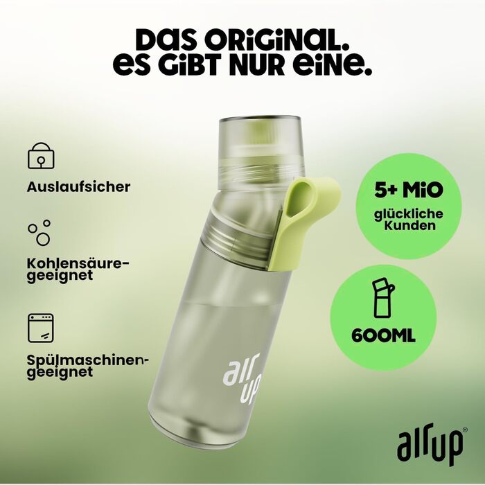 Пляшка air up Twist Pro 600 мл, стартовий набір з 5 смаками (Зелена шавлія) | Без цукру, сумісна з посудомийною машиною, BPA-free