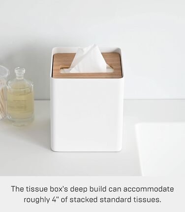 Yamazaki 5180 RIN Tissue Case Square, White, Steel/Wood, 13 x 13 x 15.5 cm