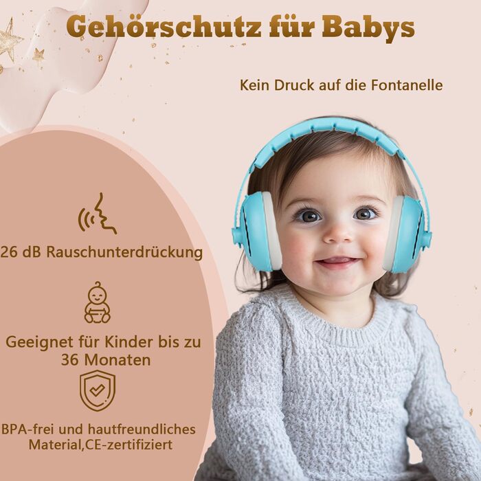 Навушники для захисту від шуму для малюків та дітей до 48 місяців - захист від шуму, регульоване антиковзне наголов'я, запобігання пошкодженню слуху, покращення сну (Блакитний)