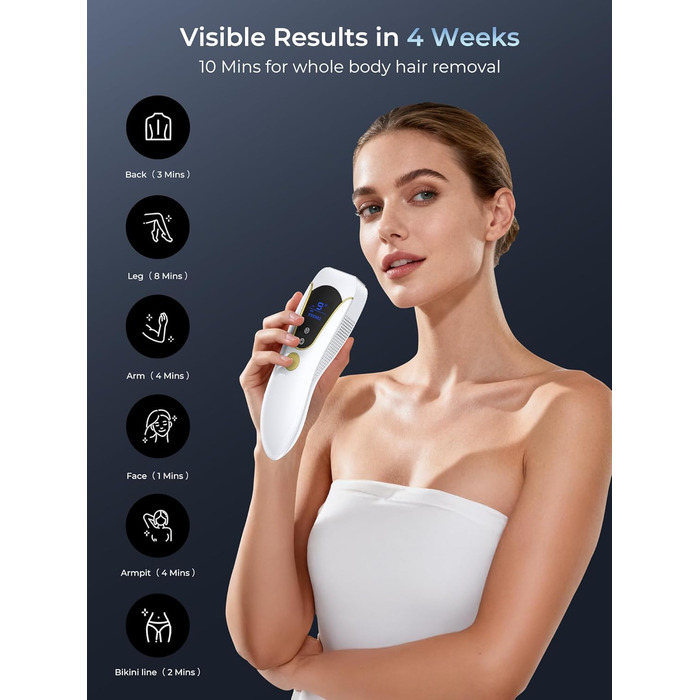 Пристрій для епіляції IPL Laser - безболісна епіляція з охолодженням, 3 функції, 9 рівнів, 600 нм, для жінок та чоловіків, для тіла, бікіні, ніг, пахв, білий