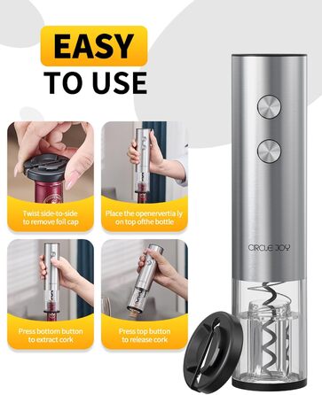 Електричний відкривачка вин CIRCLE JOY 6-в-1 з зарядною станцією, комплект з нержавіючої сталі, з обрізачем фольги, аератором та 2 вакуумними закривачами