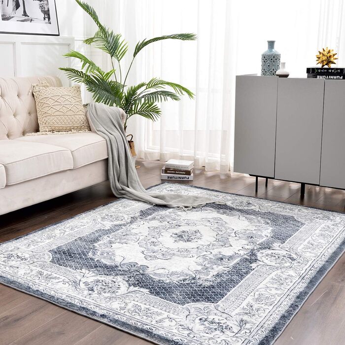 Килимок для вітальні сучасний, короткий ворс, неслизький, пральний, м'який, для вітальні, спальні та їдальні, сіро-білий, 120 x 160 см