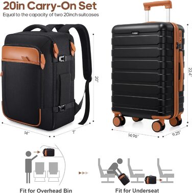 Набір валіз Roadcheer з полікарбонату: велика валіза на коліщатках, рюкзак, органайзери для косметики та взуття | з TSA-замком