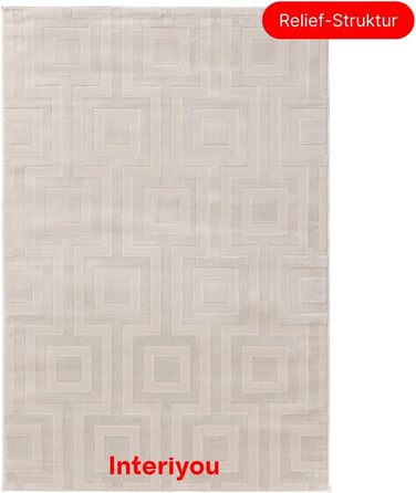 Килим Interiyou для вітальні Cannes, 120x170 см, кремовий - для спальні, їдальні, дитячої кімнати - короткий ворс, скандинавський бохо-дизайн, високий/низький ворс, геометричний малюнок (120 x 170 см, прямокутний)