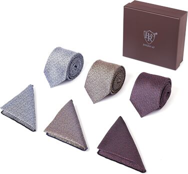 Набір краваток для чоловіків 3 шт. + 3 кишенькові хустинки | Подарунковий бокс для чоловіків | Класичний тауновий колір
