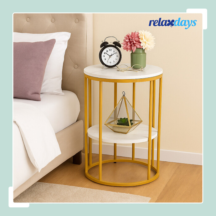 Relaxdays Side Table with Marble Look