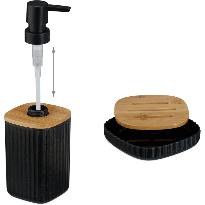 Набір для ванної кімнати Relaxdays, 6 предметів: аксесуари для ванної з пластику та бамбуку, повний набір, білий/натуральний (чорний/натуральний)