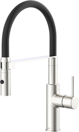 Кухонний змішувач Lenz NALU нікель-матова поверхня, висувна насадка, 2 режими, економія води, антифотковідбиток, монтаж зверху, артикул 46070422