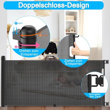 Захист для воріт/сходи NAIZY Rollo - сітка-рольо для дітей та тварин, 300 см, чорний