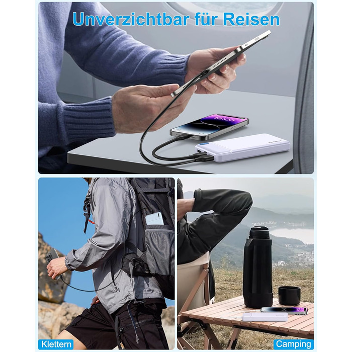Power Bank AsperX 10000mAh 2 шт. Slim, портативний акумулятор USB-C для iPhone, iPad, Huawei, планшетів – блакитний + фіолетовий