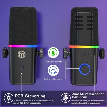 Мікрофон ZealSound XLR/USB для подкастів з RGB підсвічуванням та регулятором гучності | Для студії, стрімінгу, YouTube, геймінгу | Сумісний з PC, Mac, PS4-5, мікшером KD8S