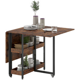 HOMCOM Folding Dining Table, Kitchen Table for 2-4 People with 2 Open Shelves, Mobile Dining Room Table Folding Table for Small Rooms, Dining Room, Kitchen 133.4 x 80 x 75 cm Rustic Brown | Aosom