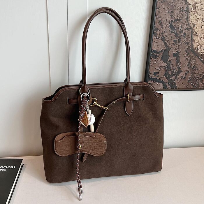 Жіноча сумка-шопер Unisoul з натуральної замші, велика містка сумка для коледжу, роботи, школи, подорожей, шопінгу, повсякденного використання, колір кави