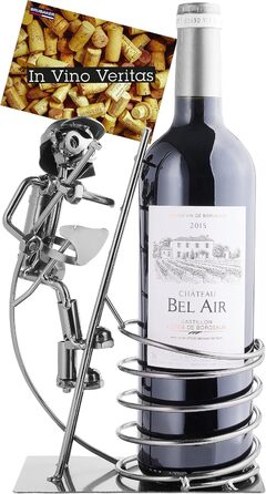 BRUBAKER Wine Bottle Holder, Fireman on Ladder, Decorative Object, Metal with Greeting Card for Wine Gift
