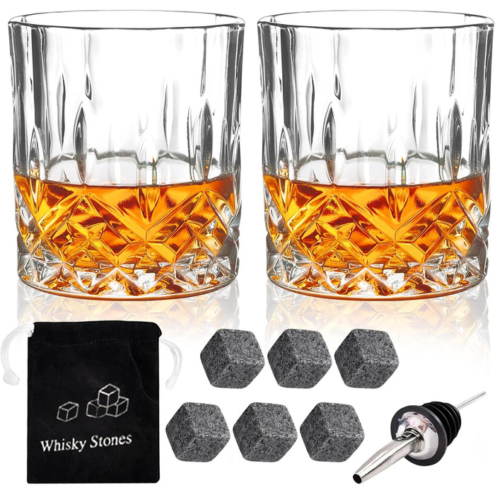 Набір склянок для віскі (6 шт.), 300 мл, кришталь, для віскі, бурбону, бренді, рому, коктейлів, дім, бар, вечірка