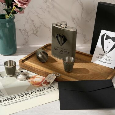 Персоналізований набір фляг 8oz з гравіюванням – фляга з нержавіючої сталі, 4 склянки, воронка та подарункова коробка для дружби, подарунок на весілля для чоловіків та жінок, сірий колір