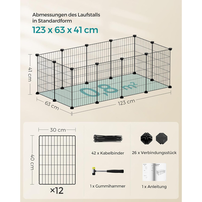 Клітка для дрібних тварин SONGMICS LPI01H, металева сітка, 123 x 63 x 41 см, чорна