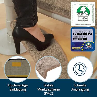 Килимок на сходи Beautissu ProStair – 15 шт. (55x15 см) – пісочний колір. Самоклеючі килимки на сходи для дому.