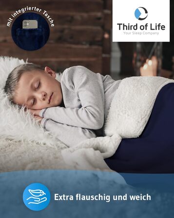 Пухова ковдра KAMI 150x200 см - тепла та м'яка ковдра з Sherpa для вітальні, дивану, ліжка. З кишенею для телефону та захистом від бруду. Велика, тепла зимова ковдра (Королівський синій)