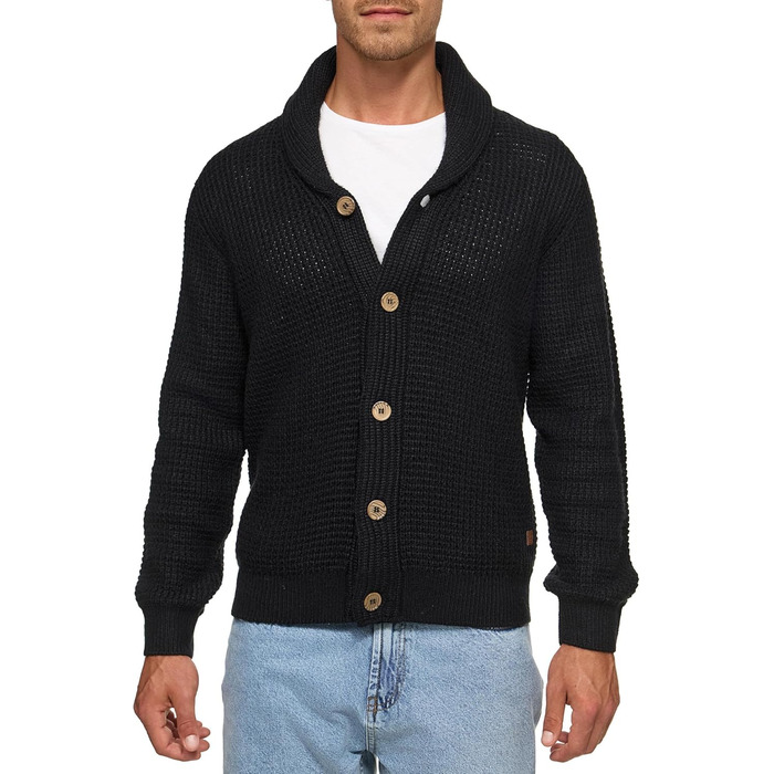 Кардиган чоловічий Indicode INBrandox з коміром-шарфом та ґудзиками | Дріб'язковий кардиган для чоловіків (XL, Чорний)