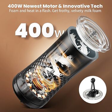 Електричний спінювач молока HAPPHOOH 4-в-1, 240 мл, чорний, з автоматичним відключенням та антипригарним покриттям