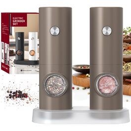 Електричні млинці для солі та перцю CIRCLE JOY, набір 2 шт., з підставкою, LED-підсвічуванням, регульованим помелом, чорний колір