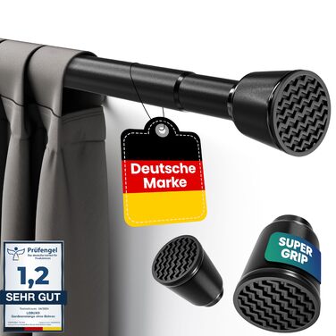 Штанга для штор без свердління – телескопічна штанга для штор, розтяжна – штанга для душу без свердління – штанга для штор, штанга для душу, вішалка для одягу, кріплення для сітки для котів (70-120 см, чорний)