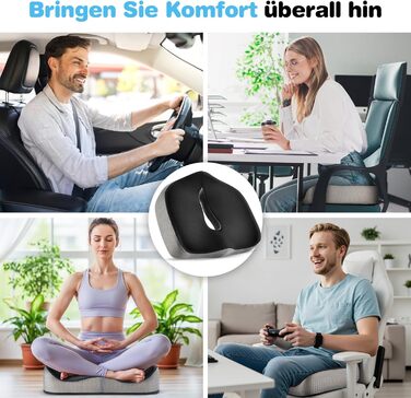 Подушка для сидіння POOTACK - для офісного крісла та авто, комфорт, піна з пам'яті, дизайн з отворами та U-подібною формою, чорний