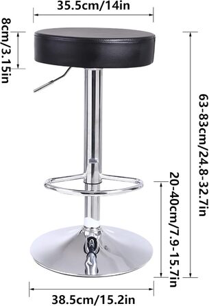 KKTONER Adjustable Height Swivel Bar Stool - PU Leather Office/Spa Work Chair - Black