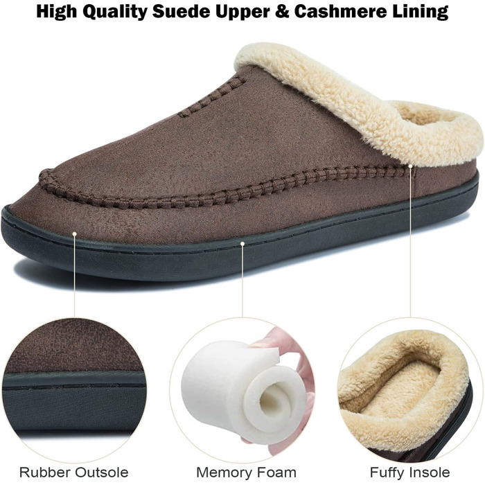 Чоловічі халапи Miqieer з піною пам'яті, теплі зимові халапи з плюшу, розмір 45/46 EU, колір кавовий