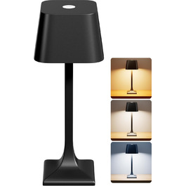 LED настільна лампа бездротова диммируемая торканням - 3 колірні температури, 5200mAh акумулятор, зарядка USB-C, водонепроникність IP54, алюміній, для дому та вулиці, нічник, настільна лампа для їдальні, робочий стіл (чорний)