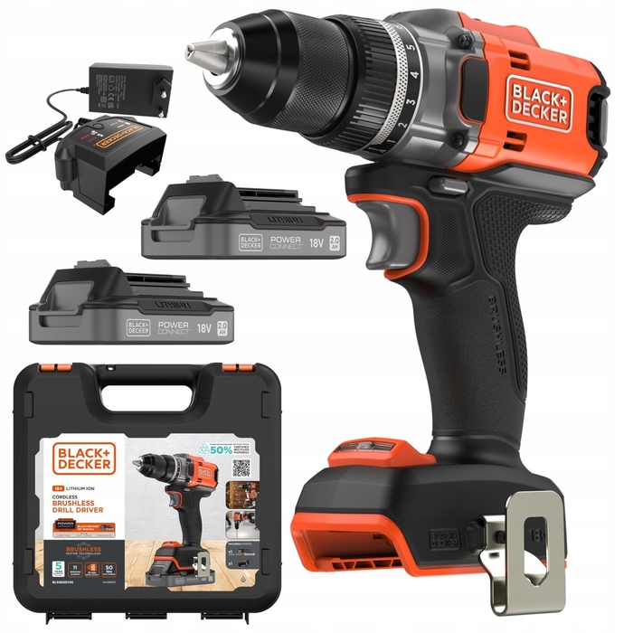 Дриль-шурупокрут Black+Decker 18V, 50 Нм [BLD682D2XK-QW] з 2-ма акумуляторами по 2,0 Аг
