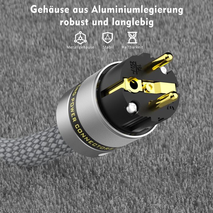 Hi-End мережевий кабель Monosaudio P083 (1.5м), мідний OFC, 2-полюсний аудіофільський кабель живлення Schuko - IEC C15 для підсилювача, DVD, сабвуфера та декодера