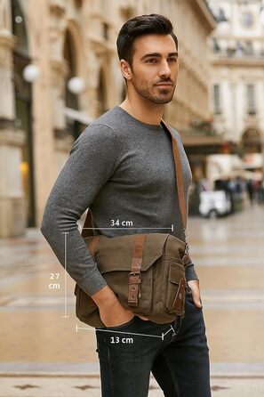 Сумка для фотоапарата DSLR з м'якою вставкою, Canvas Messenger Bag у вінтажному стилі, 34x13x27 см, Оливково-зелена