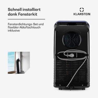 Мобільний кондиціонер Klarstein з випускним шлангом, 4-в-1: кондиціонер, вентилятор, осушувач повітря та нічний режим, компактний та портативний для дому та офісу, низьке енергоспоживання, 7000 BTU, білий (7000 BTU, блакитний)