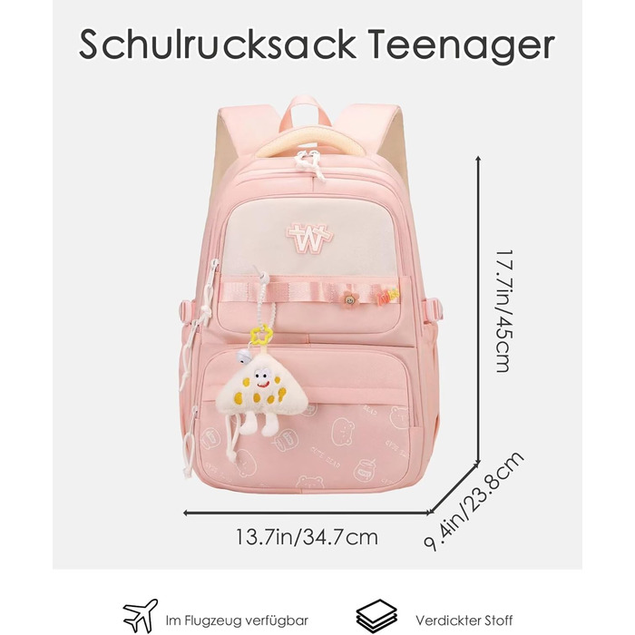 Шкільний рюкзак для підлітків: водонепроникний, великий, рожевий. Підходить для дівчат та хлопців, для школи, подорожей та повсякденного використання.
