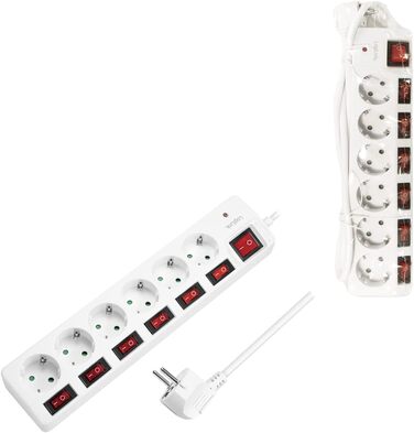 Смуга розподілу LogiLink LPS233 з 6 розетками, захистом від перенапруги та дитячим замком, CEE 7/3 (біла)