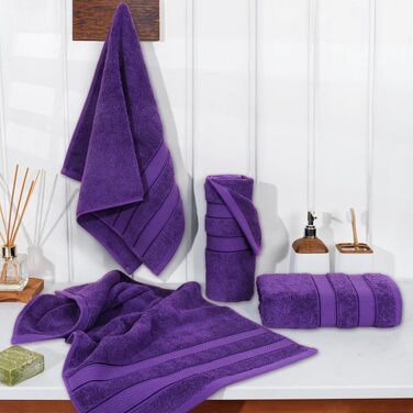 Набір рушників American Soft Linen Premium з турецької бавовни, готельна серія, 6 предметів (4 рушники для рук), насичений фіолетовий колір