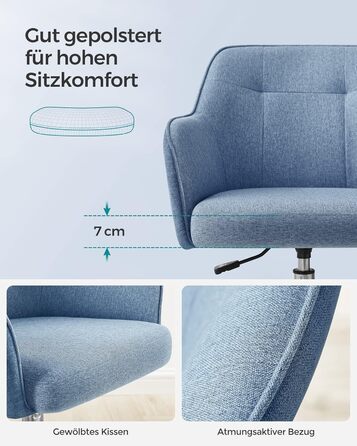 Крісло офісне SONGMICS, поворотне, регульоване по висоті, до 110 кг, дихаючий матеріал, для робочого кабінету та спальні, OBG019K01