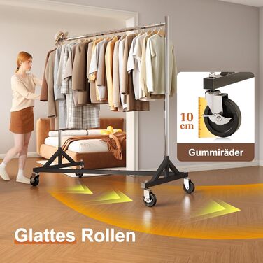 Commercial Clothes Rack with Z-Frame, 182 kg Load Capacity, Heavy-Duty Clothes Rail on Wheels, Adjustable Coat Rack for Hanging