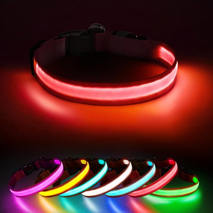 Світлодіодне нашийник для собак Jewyow 7 в 1, перезаряджається USB-C, водонепроникний, червоний (M)