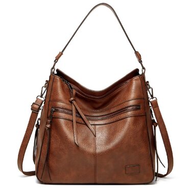 Жіноча сумка-шопер з екошкіри на плече та ручки, елегантна коричнева сумка через плече