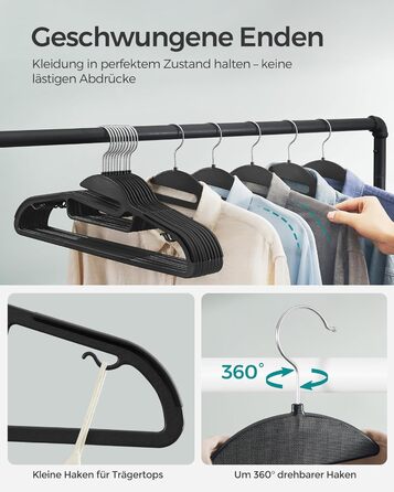 Набір вішалок SONGMICS 20 шт. з пластику, обертовий гачок, сірий, для одягу