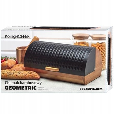 Бамбукова хлібниця з металевою чорною кришкою Geometric Konighoffer